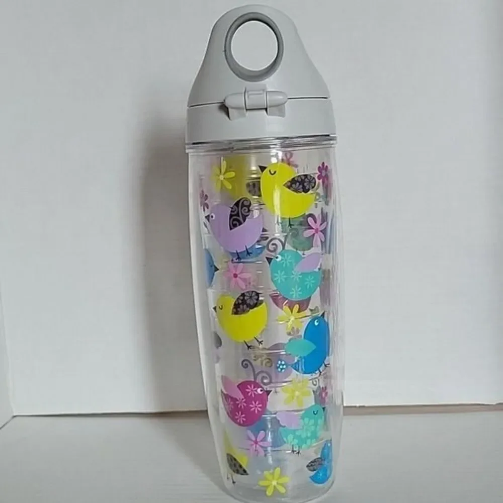 Tervis Water Bottle Thermos Container 24 Oz Happy Bird Flip Top Floral